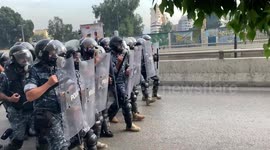 Riot police deployed during protests outside French embassy in Beirut