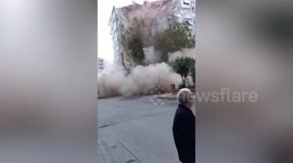 Terrifying moment entire building collapses after Turkey earthquake