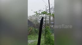 Super Typhoon Goni topples stadium floodlight in Philippines