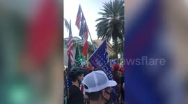 Trump supporters march in Beverly Hills, California