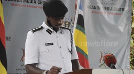 Metropolitan police traffic chief Norman Musinga speaks about police banning procession of supporters for Presidential candidates in Kampala, Uganda