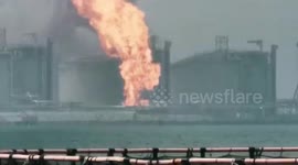 Huge fire breaks out in natural gas tank at wharf in southern China