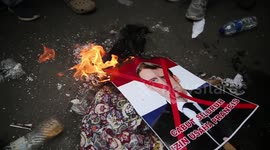 Pictures of Macron burnt during protest in Indonesia against French PM's comments