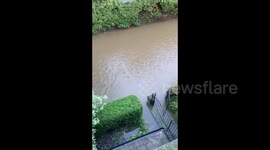 Heavy rain causes flooding in Leeds, UK