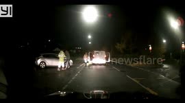 Motorists exit their vehicles and begin throwing punches in dramatic UK dashcam footage