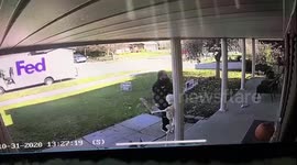 Angry FedEx driver throws a package and flicks homeowner's Trump sign off