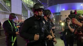 LAPD officer antagonises Black Lives Matter protestor on election night