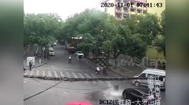 Manhole cover flies up and hits car after air pump in sewer explodes in eastern China