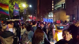 New Yorkers dance as election returns trend towards a Trump loss