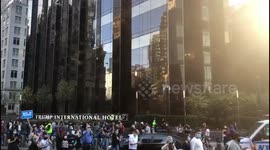 Crowd Celebrates Joe Biden's Victory in front of the Trump International Hotel in Columbus Circle in New York. Saturday, November 07, 2020