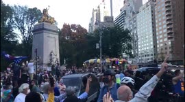 Crowd Celebrates Joe Biden's Victory in Columbus Circle in New York City. Saturday, November 07, 2020