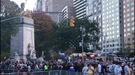 Crowd Celebrates Joe Biden's Victory in Columbus Circle in New York City. Saturday, November 07, 2020
