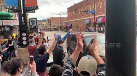 Joe Biden fans celebrate the election results in Boulder, Colorado