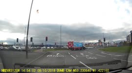 Guy loses ladders on roundabout