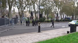 Police officers on the way out from Parliament Square at the end of Remembrance Sunday parade 2020