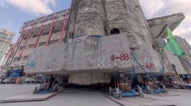 Primary school weighing 7,600 tonnes is shifted 60-metres by robotic legs in Shanghai