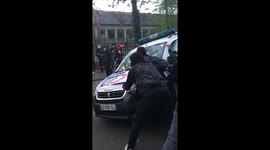 French students attack police vehicle during clashes in Compiegne