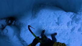 A crew of daredevils climb the incredible ice caves of Switzerland
