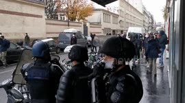 Student protesters face off with riot police near Lycée Colbert in Paris