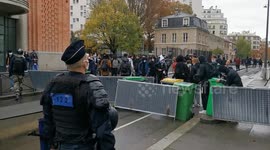 Students set up barricades outside Lycée Henri Bergson in Paris