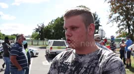 Man speaks to media before he is seen beating black protesters