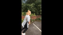 Girl Trying To Get Into Car In One Motion, Its A Fail