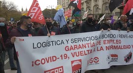 Spanish railway workers protest against COVID-19 restrictions