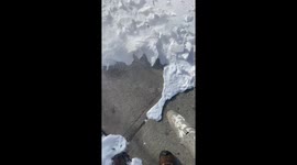 Watch the satisfying way a leaf blower removes snow from sidewalk with ease
