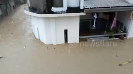 Homes submerged by Typhoon Vamco floods in Pasig City, Philippines