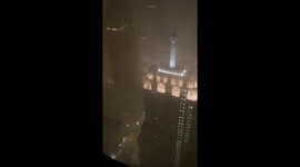 Dramatic look at high-rise buildings in Chicago amid thunderstorm