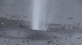 High pressure water pipe bursts and spits water out for a number of hours