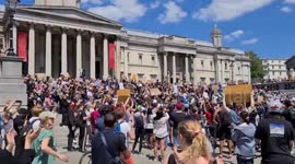 Black Lives Matter Protestors in Trafalgar Square, London, Clapping and chanting