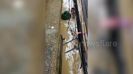 Filipino man braves neck-deep floods to fetch BEER from shop duing Typhoon Vamco in the Philippines