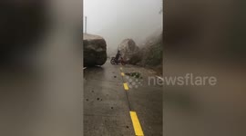 Boulders Block Traffic After Landslide In Vietnam During Storm Etau