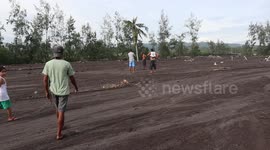 Rice Fields turn into desert of black sands after Typhoon Goni in Albay, Philippines