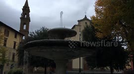 Italy's Covid Lockdown Empties Tourist Hotspots in Florence. Piazza Santo Spirito.
