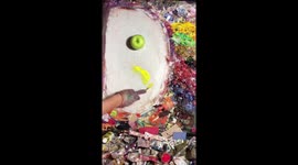 The artist from Boston mixes colors to get identical shades of fruits and vegetables. Natural sound