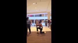 Dancing with passers-by in an American supermarket
