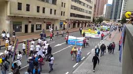 Drum performance at the anti-government protest in Bogota, Colombia