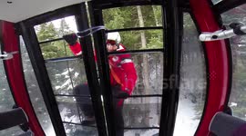 Evacuation from a ski lift on Italian mountain