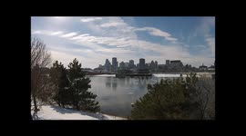 Stunning view of Montreal, Quebec from DJI Phantom 2 rising above the Old Port