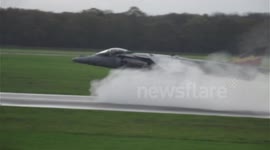 Harrier Jump Jet Vertical Thrust Landing On Wet Runway