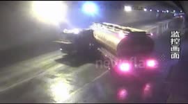 Oil tanker skids in motorway tunnel in China