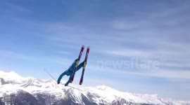 Massive off-piste ski flip fail in Switzerland