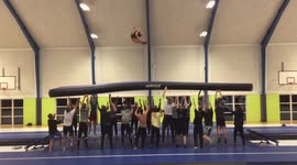 Gymnast lands quadruple backwards somersault