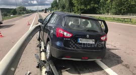 Dashcam captures moment Ukrainian motorist falls asleep at wheel and crashes on highway