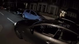 Cyclist and car driver have argument over close pass at night