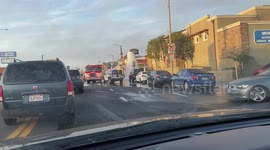 Hermosa Beach Car Crash Causes Fire Hydrant Water Geyser (1080p)