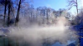 Jade-green river flows despite temperatures of -20C in northern China