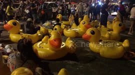 Thailand protest: Giant inflatable rubber ducks on display during latest Bangkok rally